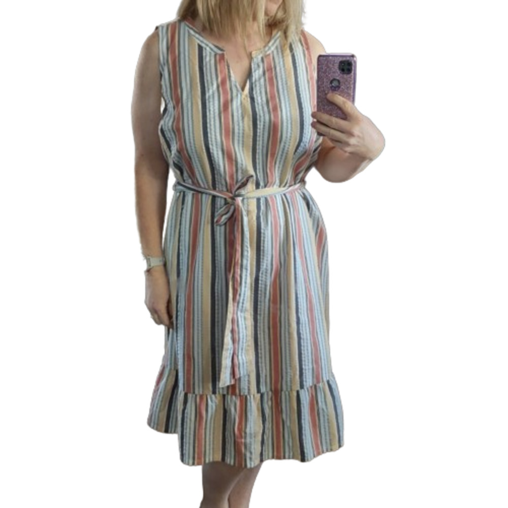 Lane Bryant Striped Sleeveless Cotton Blend Belted Midi Sundress Size 18 Summer